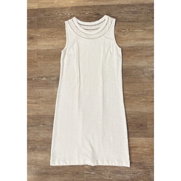 Talbots Sz S Off White Ivory Burnout Midi Crochet T-Shirt Tank Dress Sleeveless - Picture 1 of 9